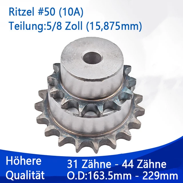 10A Kettenrad 31T - 44T Zähne mit Nabe Kettenräder Pitch 5/8" 15.875mm Ritzel