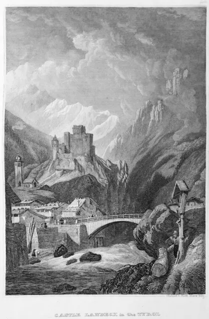 AUSTRIA TYROL SCHLOSS LANDECK CASTLE INNTAL VALLEY ~ c 1837 Art Print Engraving