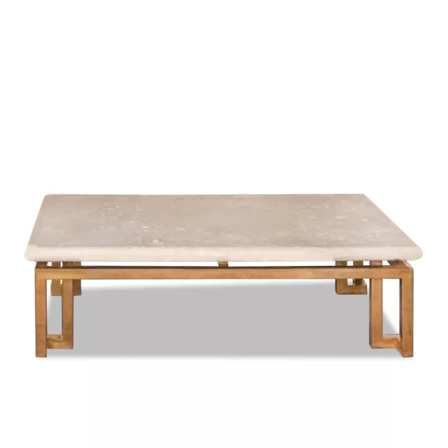 Natural Coquina Stone Top Cocktail Table with Brass Base