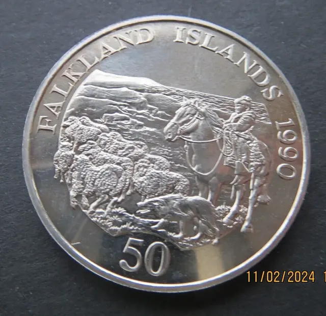 Falkland Islands Fifty Pence Coin Minted Queen Elizabith 11- Proof Like