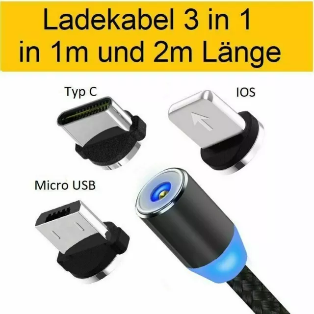 Ladekabel für Samsung Handy Magnet LED 1m | 2m Micro USB Typ-C LG Huawei Xiaomi