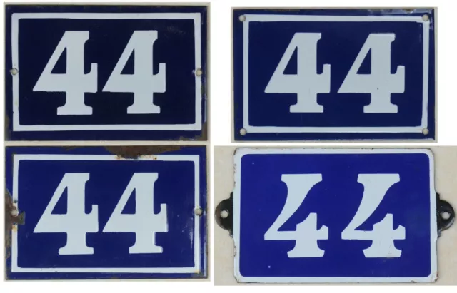 Old blue French house number 44 door gate wall fence street sign plate plaque