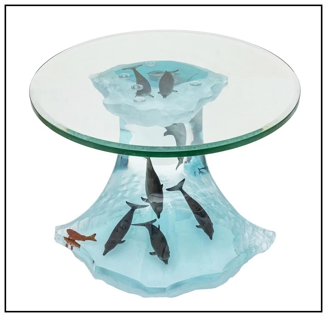 Robert Wyland Dolphin Goldfish Wave Table Large Acrylic Bronze Sculpture Signed Robert Wyland Dolphin Goldfish Wave Table Large Acrylic Bronze Sculpture Signed