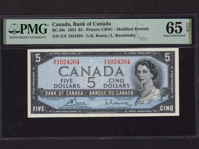 Canada:BC-39c, 5 Dollars, 1954 * Queen Elizabeth II * PMG Gem UNC 65 EPQ *