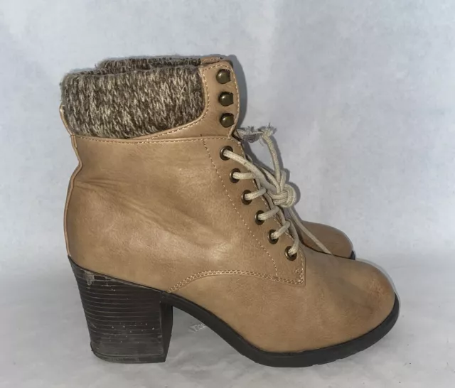 Stivaletti Donna Beige In Pelle Nuovi Look Con Lacci A Blocco Misura Uk 5 Eur 38 Bt021