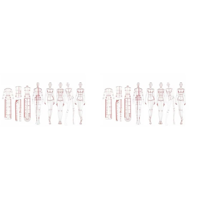 2X Regolatori Illustrazione Moda Modelli Di Schizzo Regolatore Cucire Umanoide PatR8G1