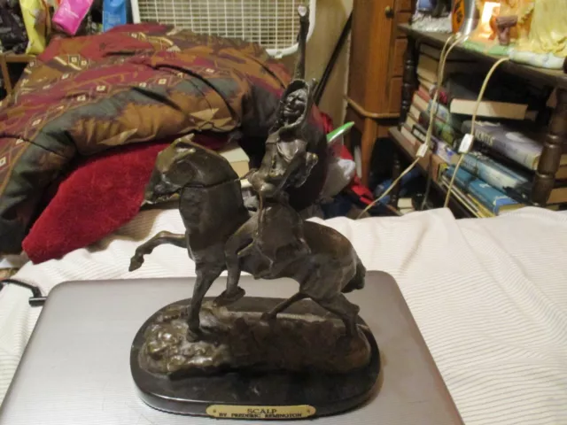 Vintage Frederic Remington Bronze "Scalp" 12 inches Hot Cast Signed Marble Base