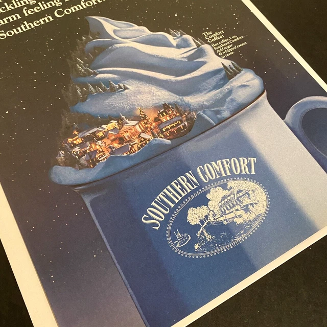 Southern Comfort Vintage Christmas Print Ad 1992 Snow Coffee Village Holiday
