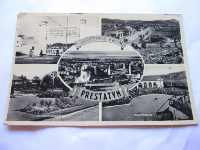 multiview, PRESTATYN, FLINTSHIRE, WALES used vintage postcard by M. & L.1958 pm