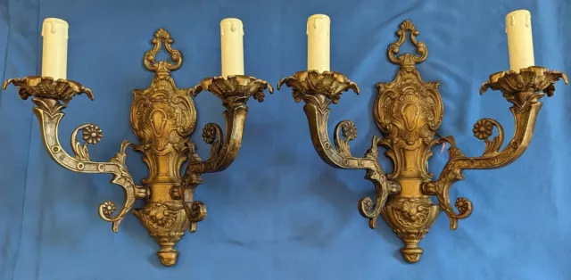 Antique 1800s French Rococo-Solid Bronze Hand-Forged Sconces ~ Electrified