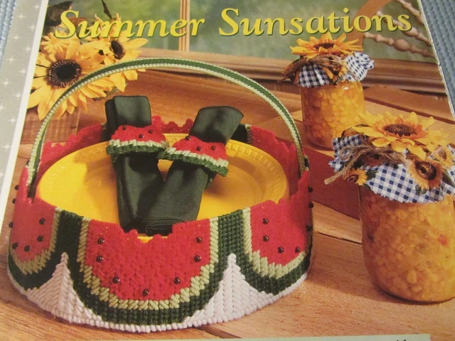 Watermelon Basket+ Napkin Ring- Plastic Canvas Pattern; Removed From Magazine