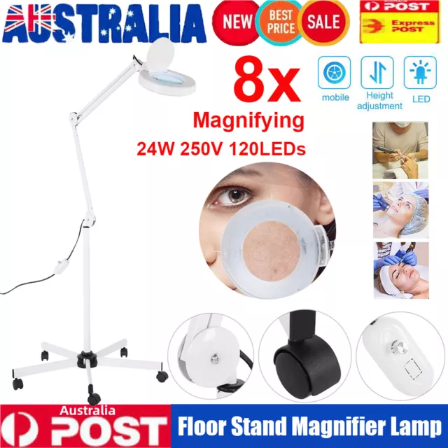 8X Magnifying Lamp Magnifier Rolling Floor Stand Light Nail Beauty Spa Salon AU