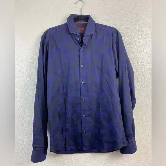 Jared Lang Button Down Shirt Men Size Medium Slim Long Sleeve Blue Black Floral