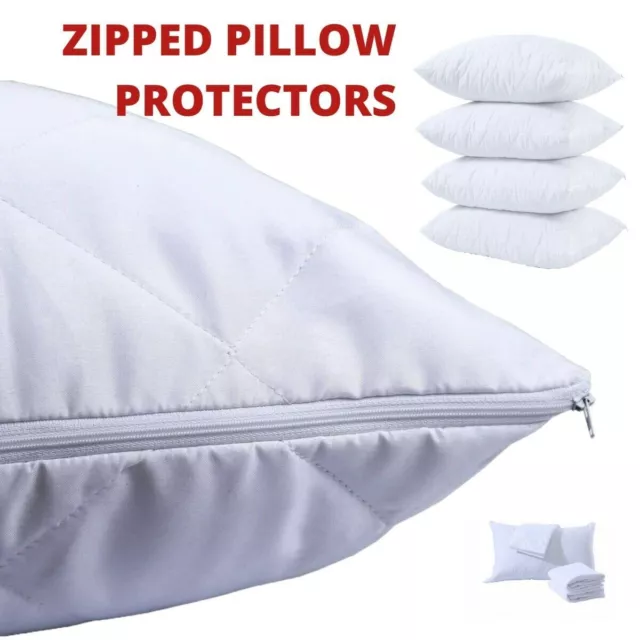 Quilted Pillow Protectors Poly Cotton Zipped Pillow Covers Pack of 2, 4, 6 Cases