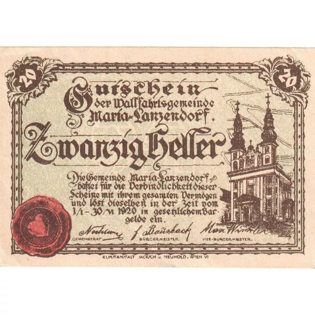 [#287915] Austria, Lanzendorf, 20 Heller, Eglise, 1920, 1920-06-30, UNC, Mehl:FS