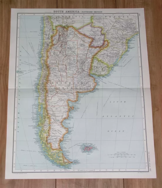 1924 Vintage Map Of Argentina Chile Uruguay Paraguay Falklands South America