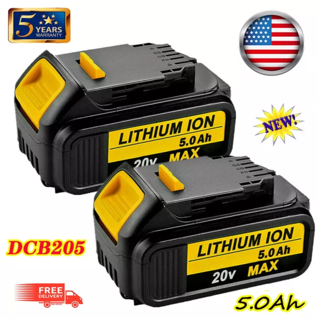 2Packs For Dewalt DCB205 20V Max 5.0Ah Lithium Ion Battery 20 Volt DCB200 DCB205
