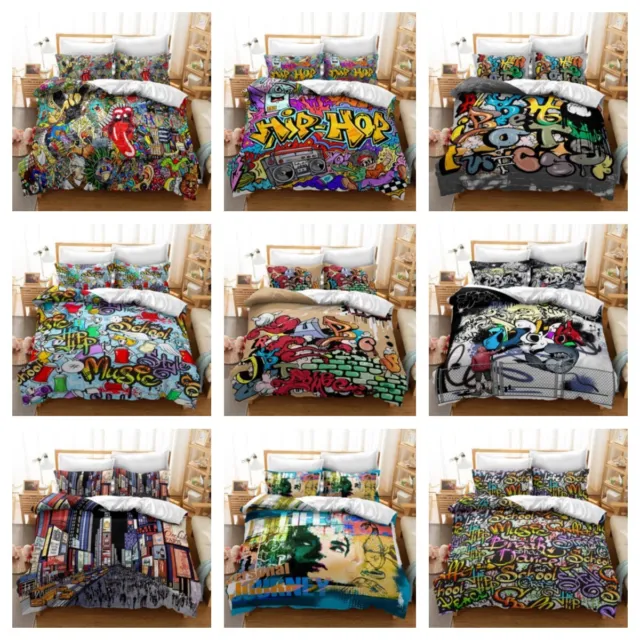 Graphic Hip Hop Graffiti 3D Bedding Set Duvet Cover Comforter Cover Single