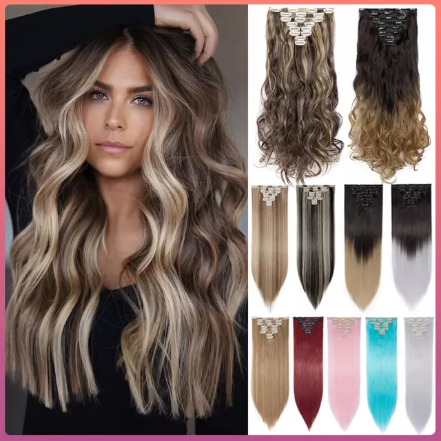 Real Thick 8Pcs Clip In Hair Extensions Wavy Full Head as Human Hair Extentions