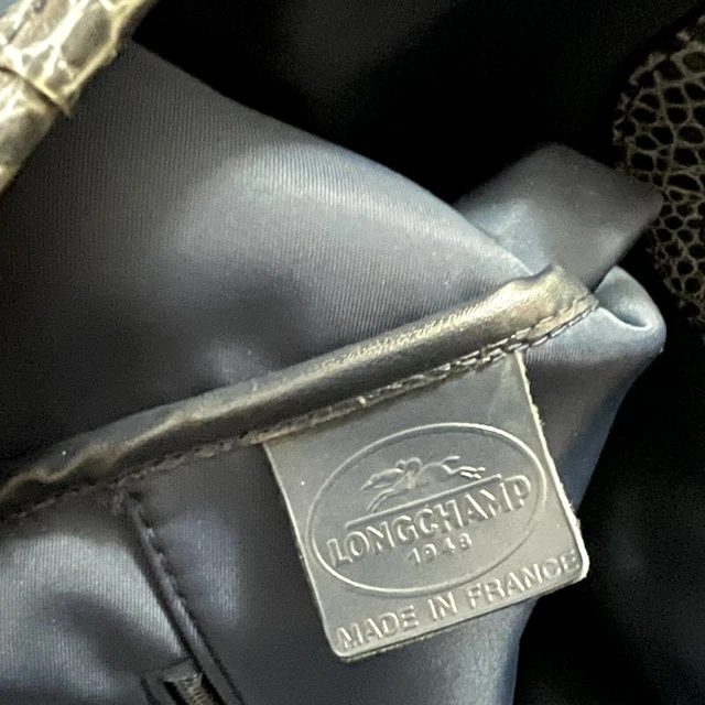 Authentic Longchamp Roseau Navy Canvas Croc Leather Women Purse Bag - Vintage 7
