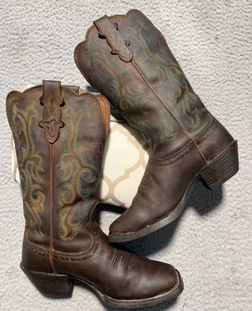 JUSTIN L2552 GREEN Leather Stampede Square Toe Western Cowboy