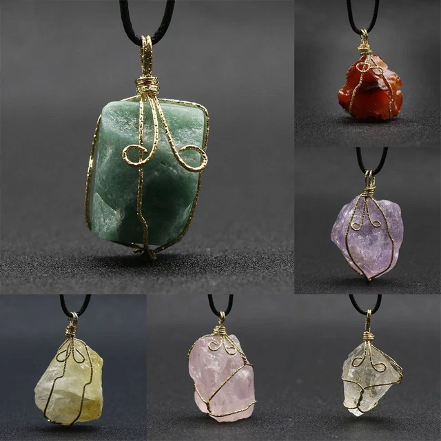 Natural Gemstones Crystal Quartz Necklace Pendant Chakra Healing Stone w/ Chain