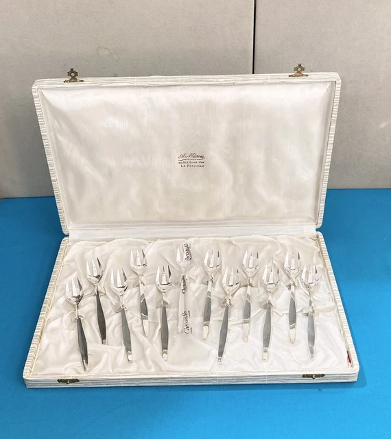 12 Fourchettes à Huîtres En Métal Argenté CBI - Modèle Filet Albi - Fabrication France