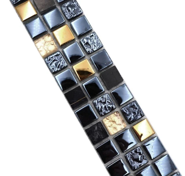 Wandbordüre Mosaik Borde Bordüre Glasmosaik Naturstein Schwarz Gold WB92BOR-650