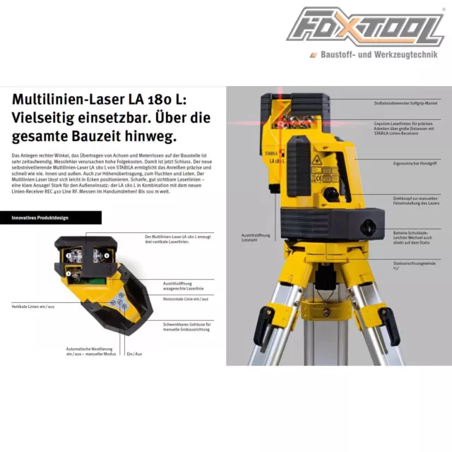 Stabila Multilinien Laser LA 180L +Stativ BST-K-M Kreuzlinenlaser Rotationslaser 2