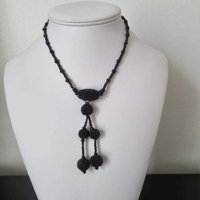 Collier Perles De Jais Noir – Longueur 62 Cm – Vintage Et élégant