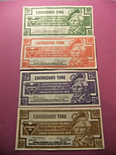 4 Canadian Tire Money Notes - 5 to 50 Cents - Circulated