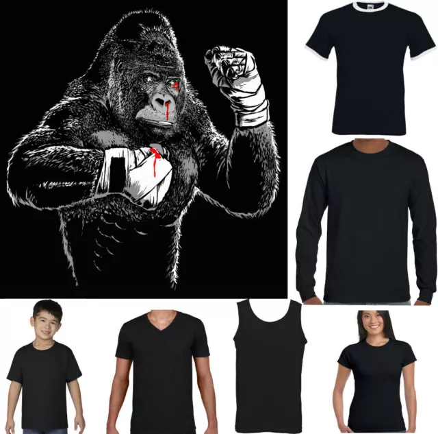 Boxe T-Shirt Uomo Gorilla Palestra Mma Muay Tailandese Kick Top Divertenti