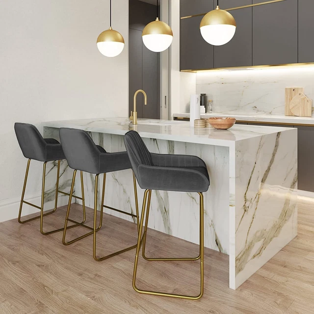 SIMPLIHOME Cassady Counter Height Stool Set of 2, Dark Grey Velvet