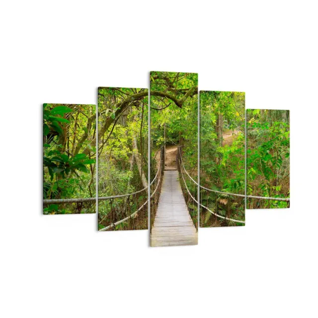 Wandbilder 150x100cm 5 tlg Leinwandbild Fußgängerbrücke Wald Abenteuer Bilder