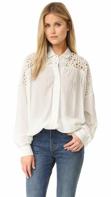 IRO Ornella Crochet Lace Shirt Top Buttondown Oversized Long Sleeve S-36 210349