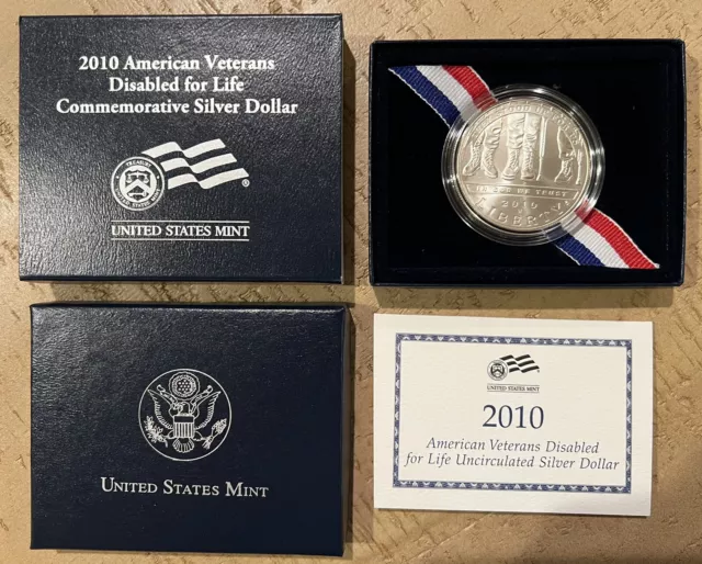 2010-W American Veterans Disabled for Life Uncirculated Silver Dollar(OGP & COA)