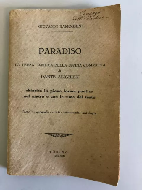 Ramognini　LIBRO　cantica　EUR　Commedia　PARADISO　1935　TERZA　Dedica　Divina　9,95　PicClick　IT