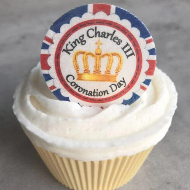 Oblea comestible de papel cupcake para el día de la coronación precortada King Charles pasteles pan topper'