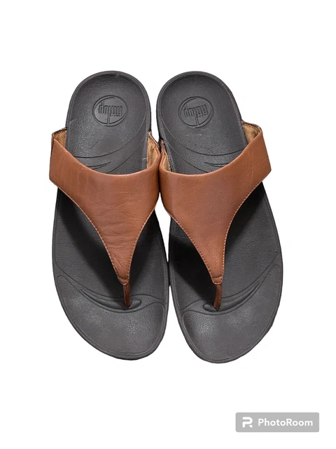 FitFlop Women's Lulu Thong Sandal Size 8 Toning Slide Brown Leather top