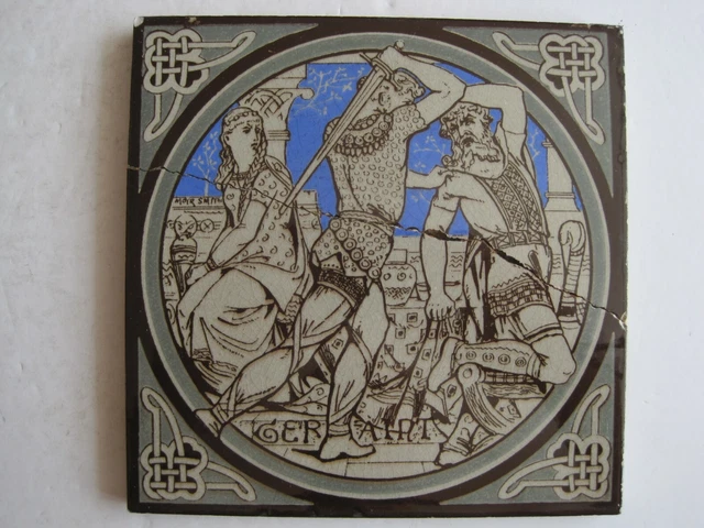 ANTIQUE MINTON - MOYR SMITH - TENNYSON'S IDYLLS OF THE KING TILE - GERAINT c1876