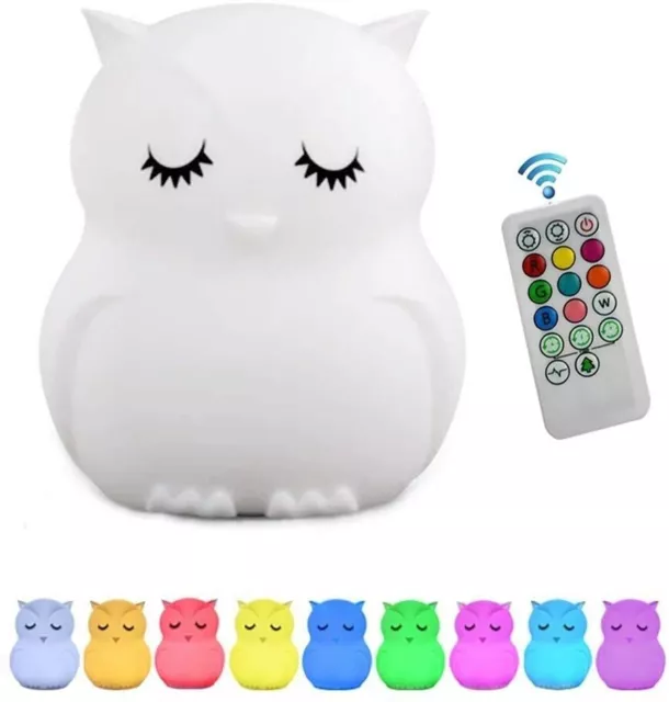 Veilleuse LED pour Enfants Hibou Avec 9 Couleurs Rechargeable Télécommande