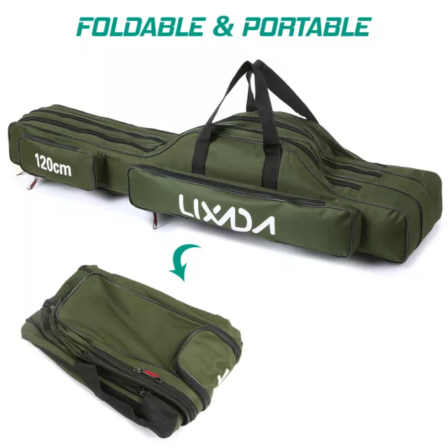 Lixada 1.5m 3 Layers Fishing Pole Bag Folding Rod Carry Case Tackle Storage Bag