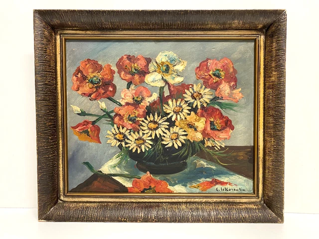 ANCIEN TABLEAU PEINTURE Huile Sur Toile Nature Morte Fleurs - Guy Le ...