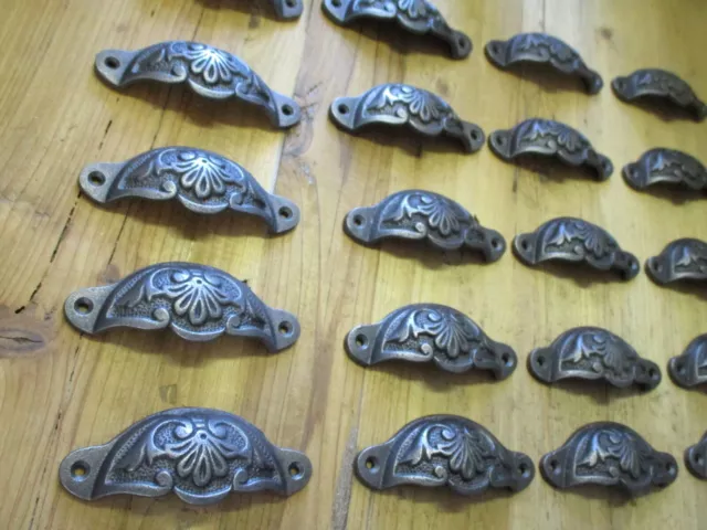 20 Cup Pulls 4 1/8 Wide Drawer Victorian Bin Handles Antique Look Iron Set Lot