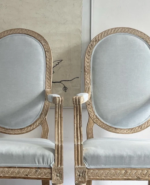Pair Bleached Oak gustavian(?) chairs