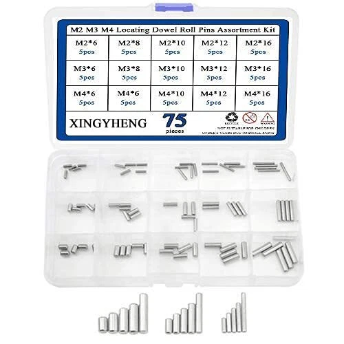 75PCS 15 Kinds M2 M3 M4 304 Stainless Steel Dowel Pins Assortment