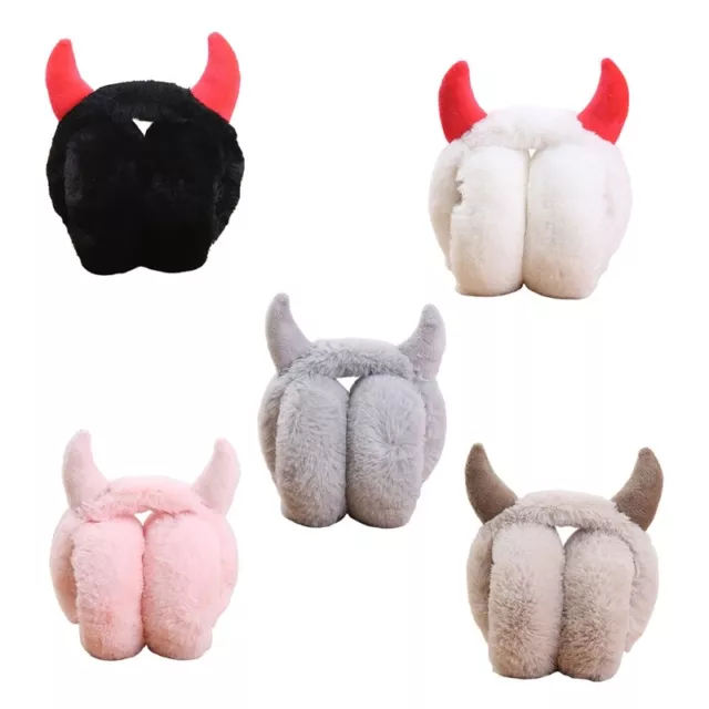 Plush Ear Warmer Muffs Headband Cartoon Earlap FoldableEarMuffs With Horns