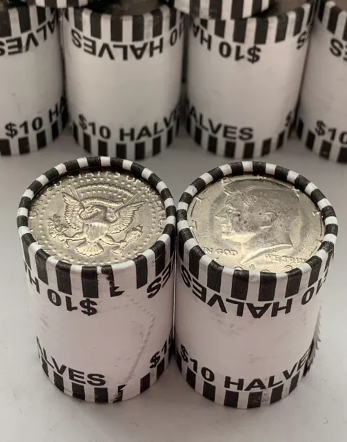 2 Rolls Kennedy Half Dollar Coins $20 FV Bank Sealed Brinks 40 Coins US Currency