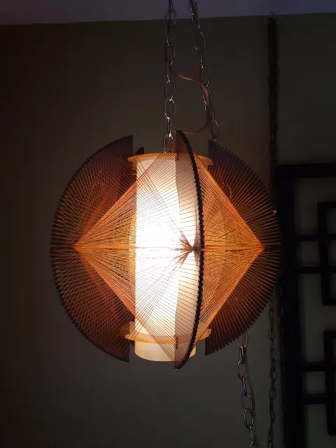 Vtg DANISH MODERN String PENDANT Light MID-CENTURY Swag LAMP Hanging MCM 60s 70s
