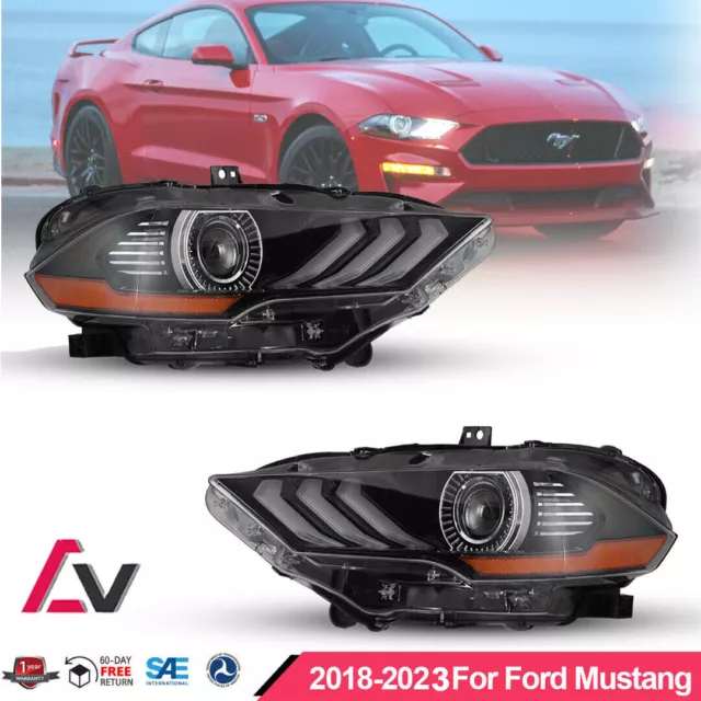 Projector Headlights 2018-2023 For Ford Mustang Pair DRL Front Signal Headlamps